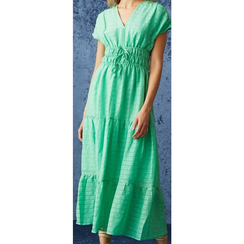 Marie Oliver Indy Short Sleeve Lined Linen Blend Maxi Dress Green Small