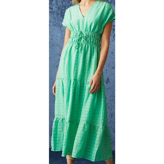 Marie Oliver Indy Short Sleeve Lined Linen Blend Maxi Dress Green Small