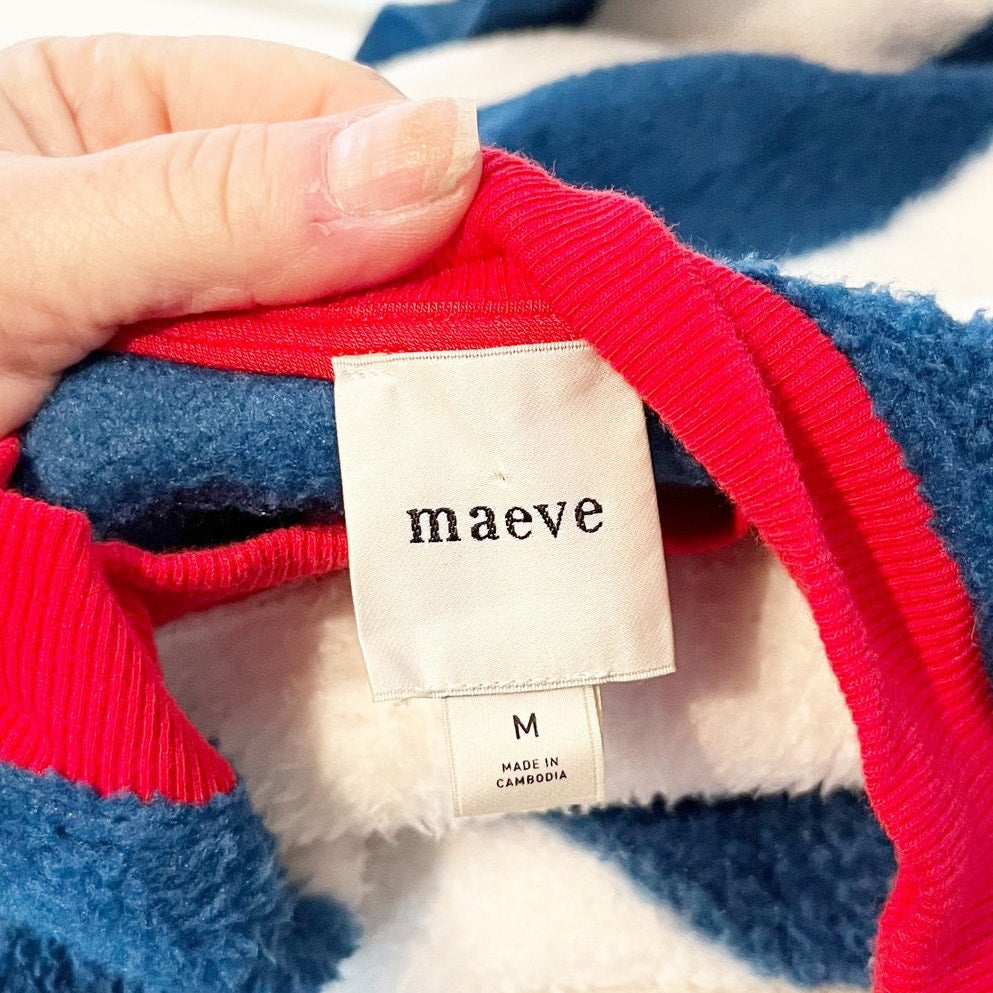Maeve Anthropologie Cotton Sherpa Fleece Striped Sweater Blue White Medium