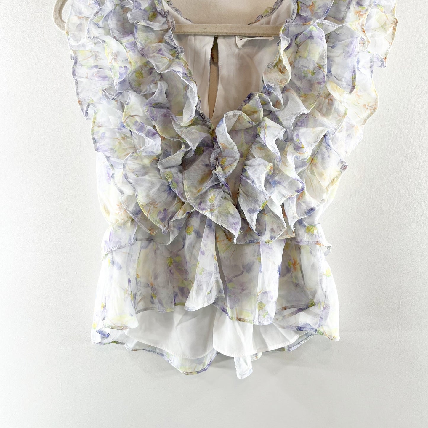Storia Sleeveless Ruffle Front Blouse Top Purple Blue Large