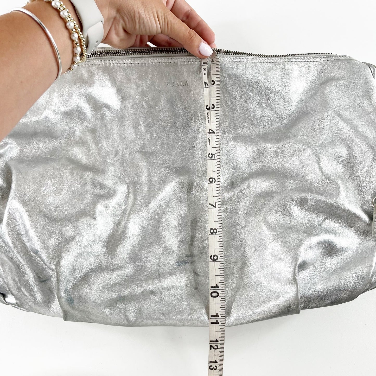 Furla Shoulder Bag Purse Metallic Silver
