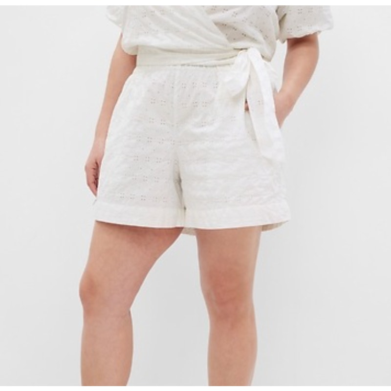 Gap Allover Eyelet Pull On Elastic Waist Lounge Shorts White XL