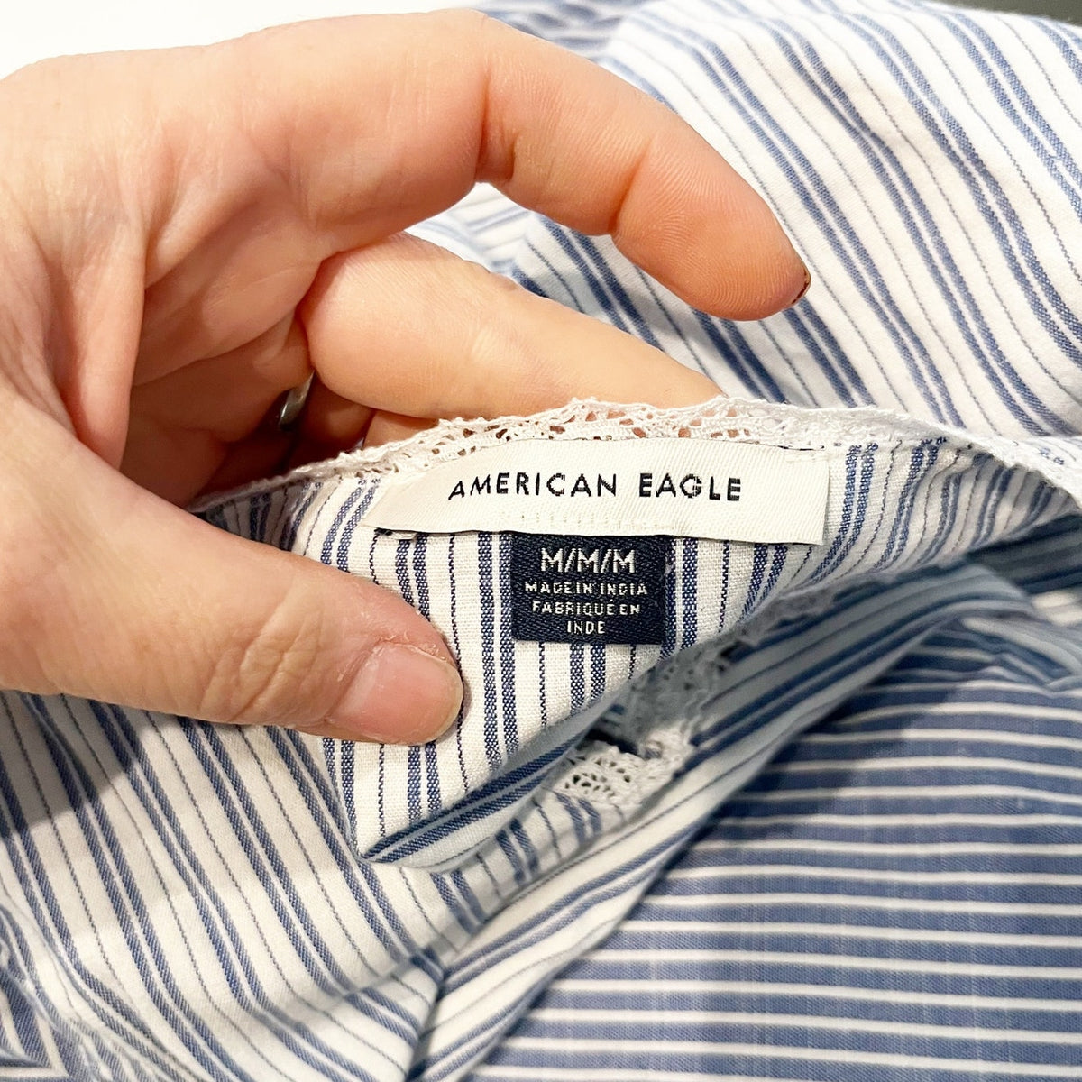 American Eagle Striped Button Up Sleeveless Tank Vest Blue White Medium