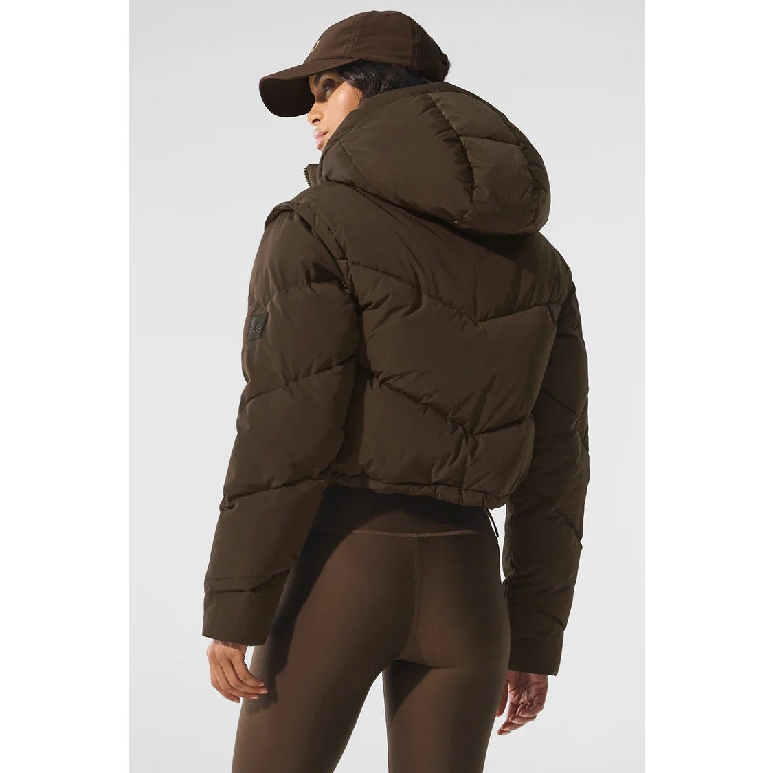 Alo Glacier Cropped Puffer Jacket Coat Espresso Brown Small