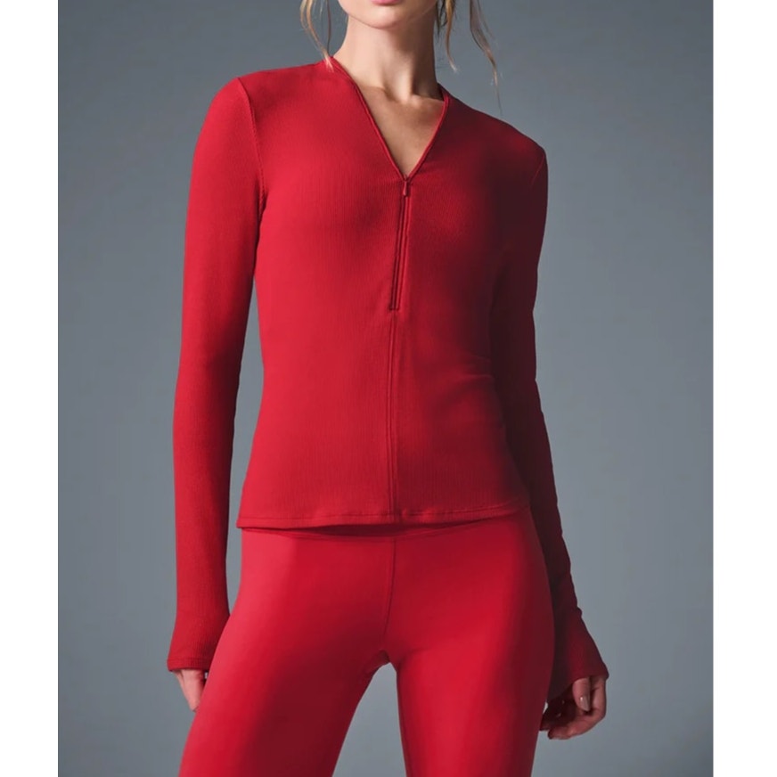 Alo Mesmerize Long Sleeve Half Zip Jacket Top Bold Red Small