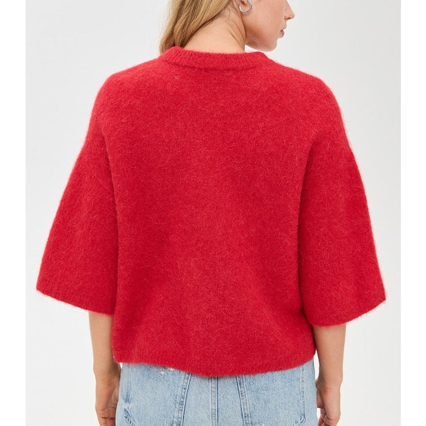 Pistola Micah Elbow Length Boxy Crewneck Sweater Ruby Red XS