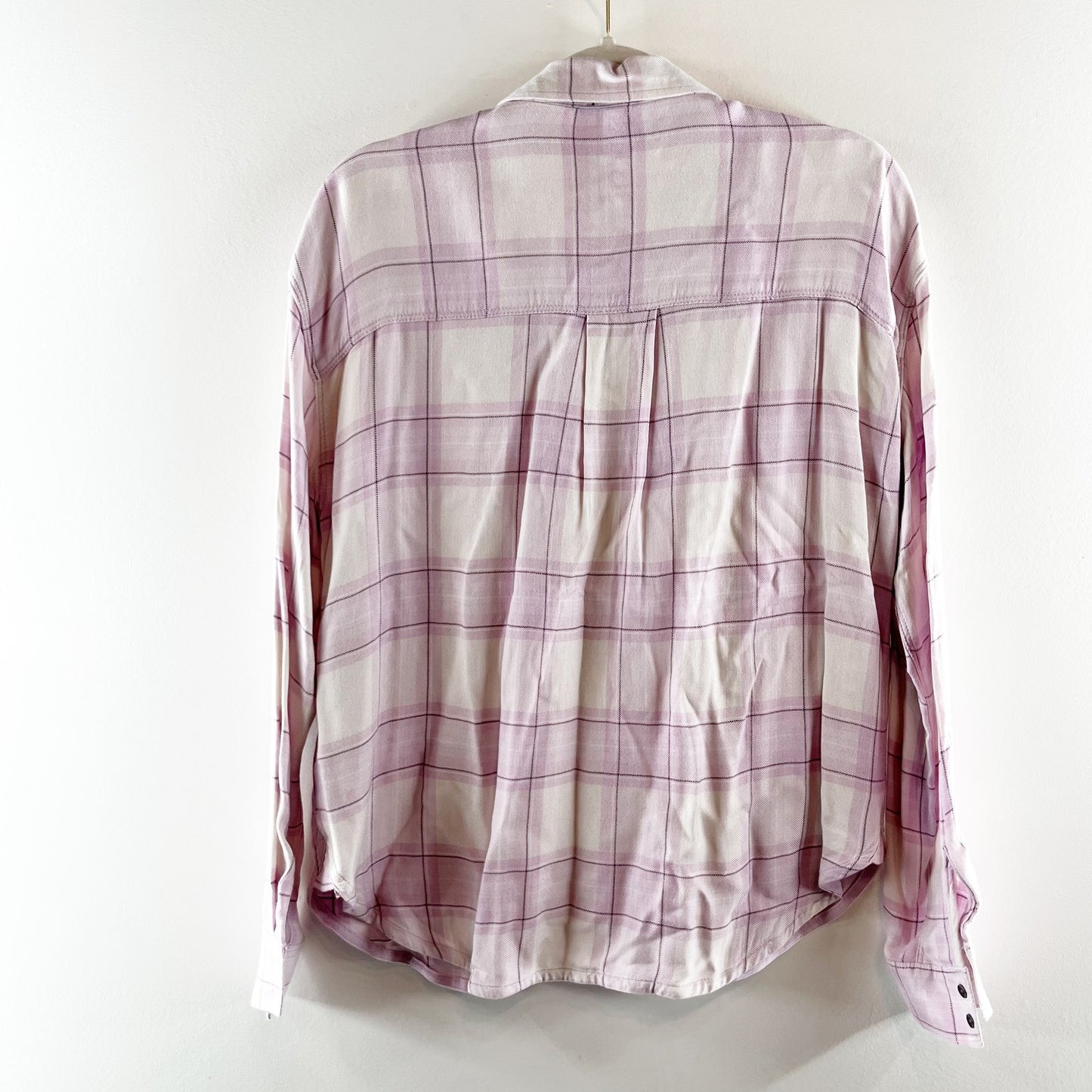 Splendid Keepsake Plaid Long Sleeve Button Down Shirt White Pink Medium