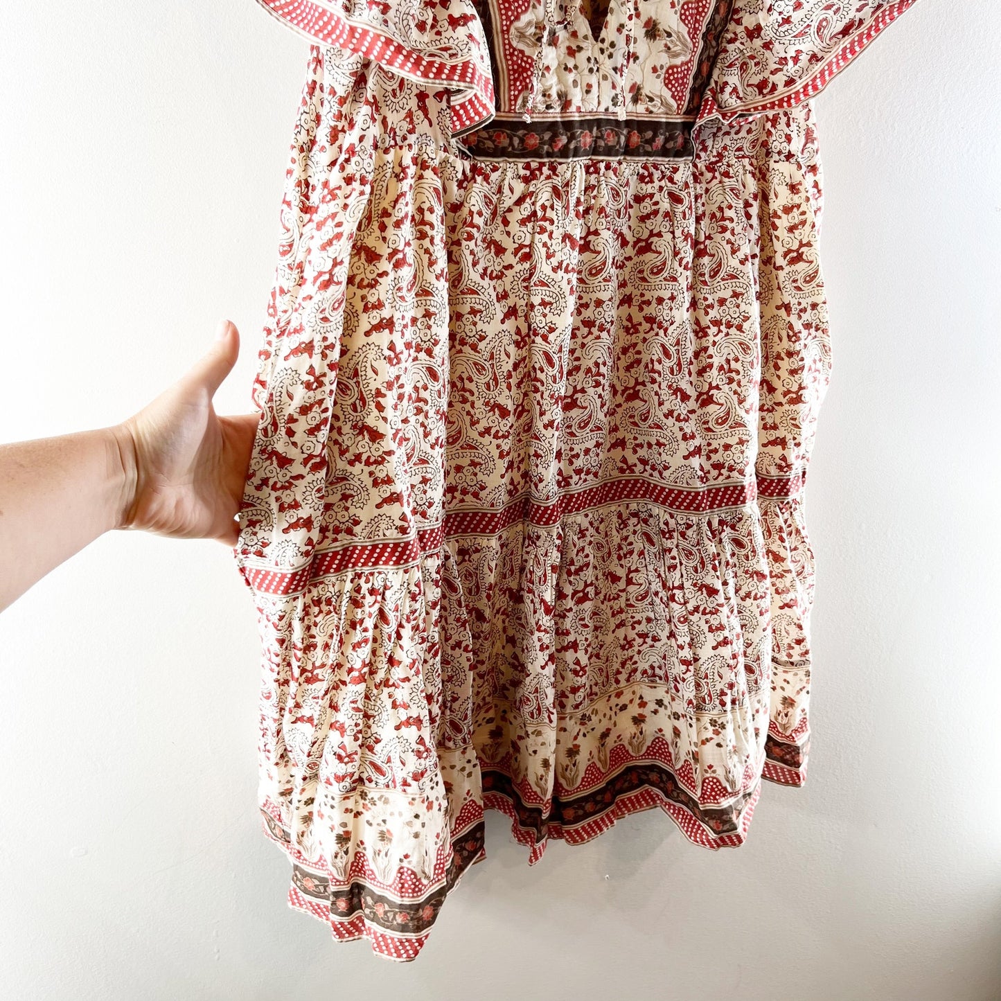Sea New York Ivette Paisley Print Short Sleeve Tunic Mini Dress Red Medium