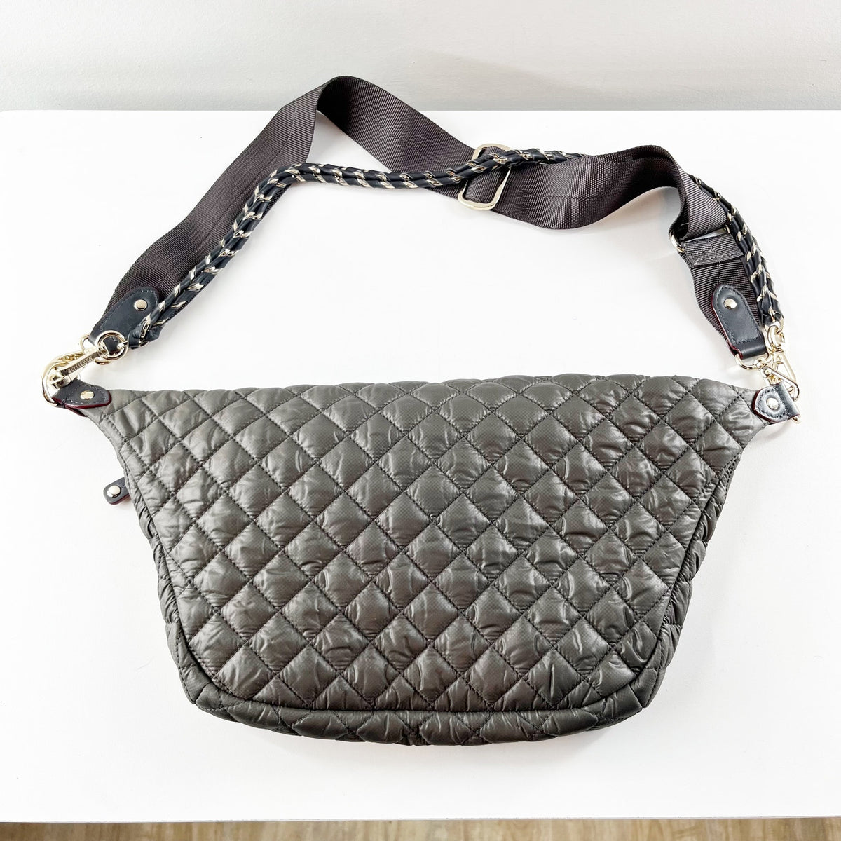 MZ Wallace Small Quilted Leather Crosby Crossbody Sling Bag Gray