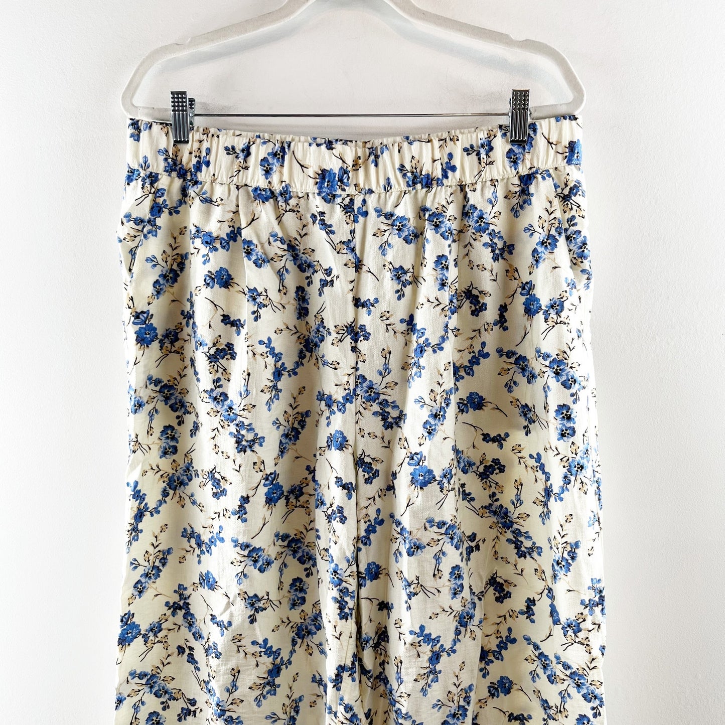 A New Day High Rise Wide Leg Floral Print Pants Cream Blue Large