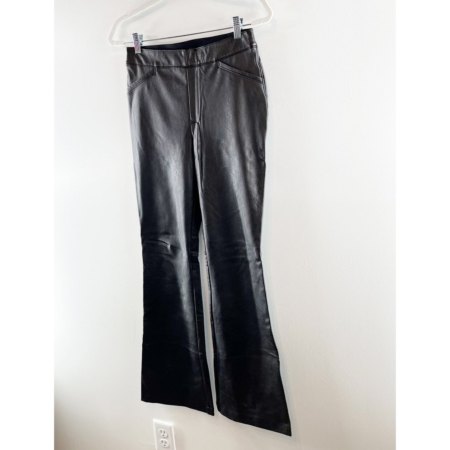 Spanx High Rise Pull On Faux Leather Flare Pants Black Medium