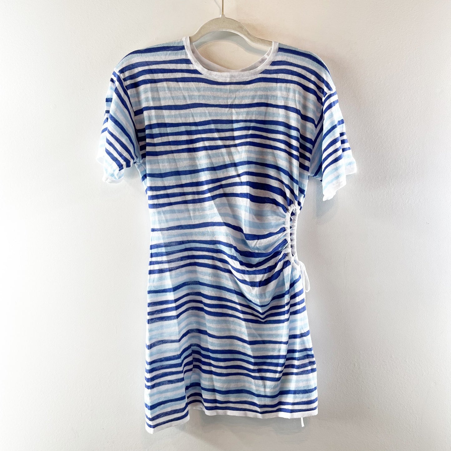 Zulu & Zephyr Short Sleeve T Shirt Knit Striped Cutout Mini Dress Blue White XS
