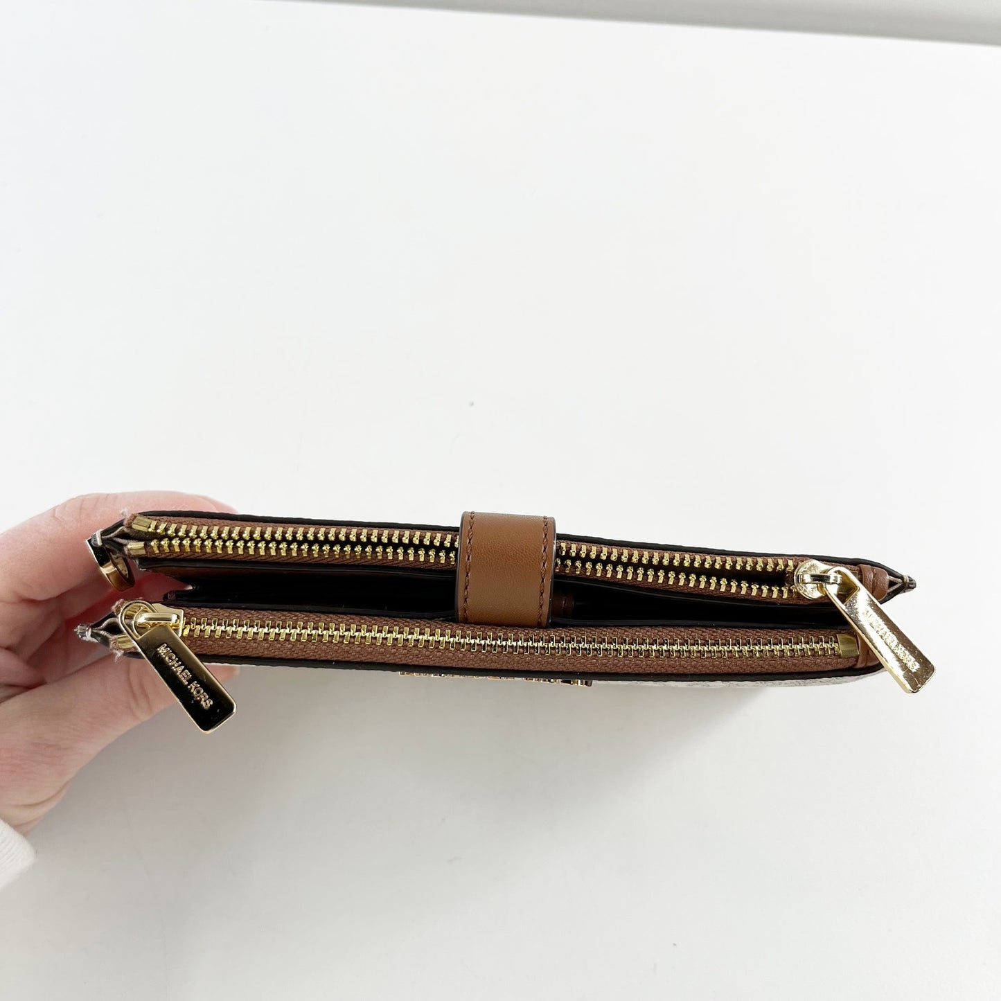 Michael Kors Jet Set Canvas Bi Fold Logo Wallet Cream Brown