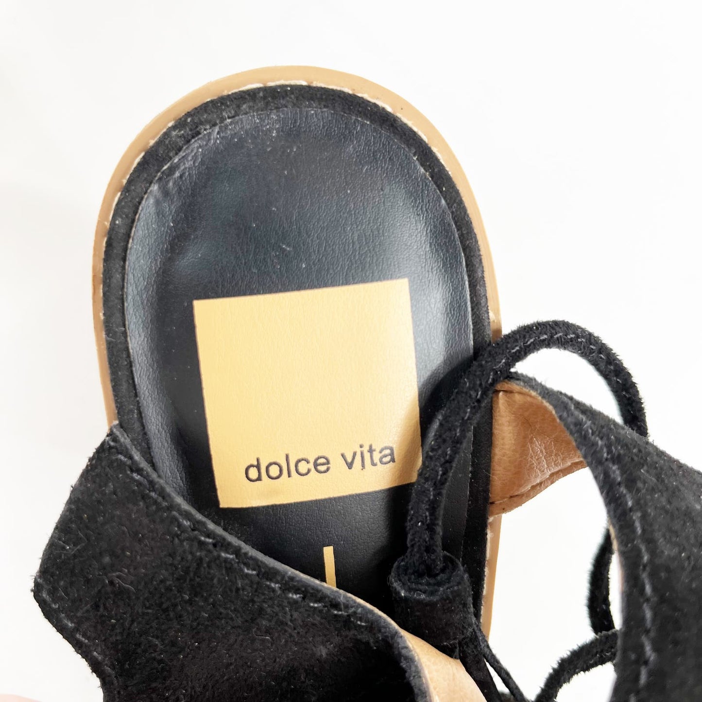 Dolce Vita Suede Lace Up Gladiator Block Heel Sandals Black 7