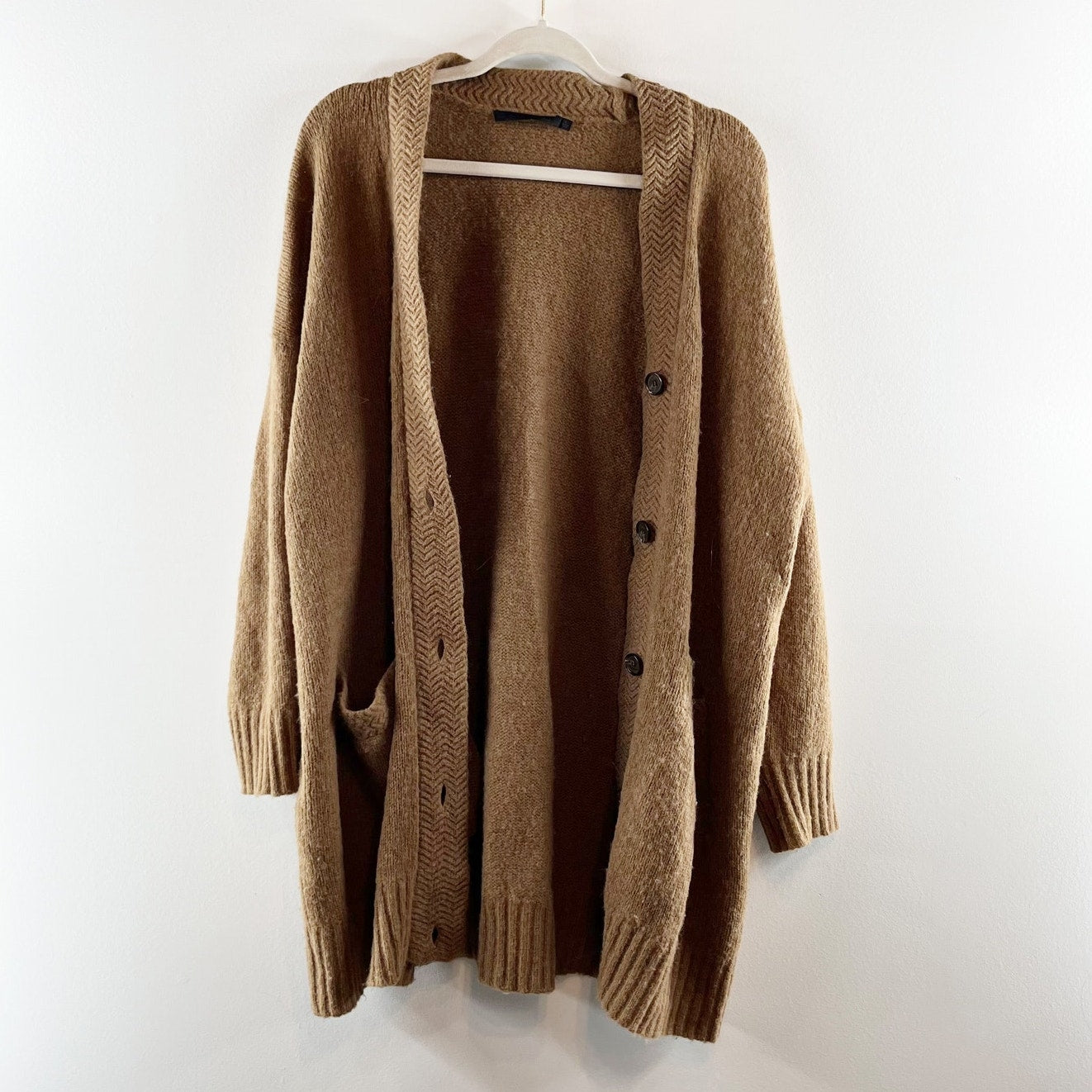 Jenni Kayne Button Up Cottage Wool Alpaca Blend Cardigan Sweater Brown Large