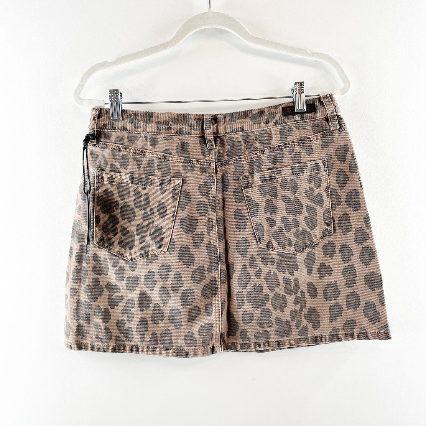 Blank NYC Catwalk Denim Leopard Mini Skirt Tan Brown Black 29