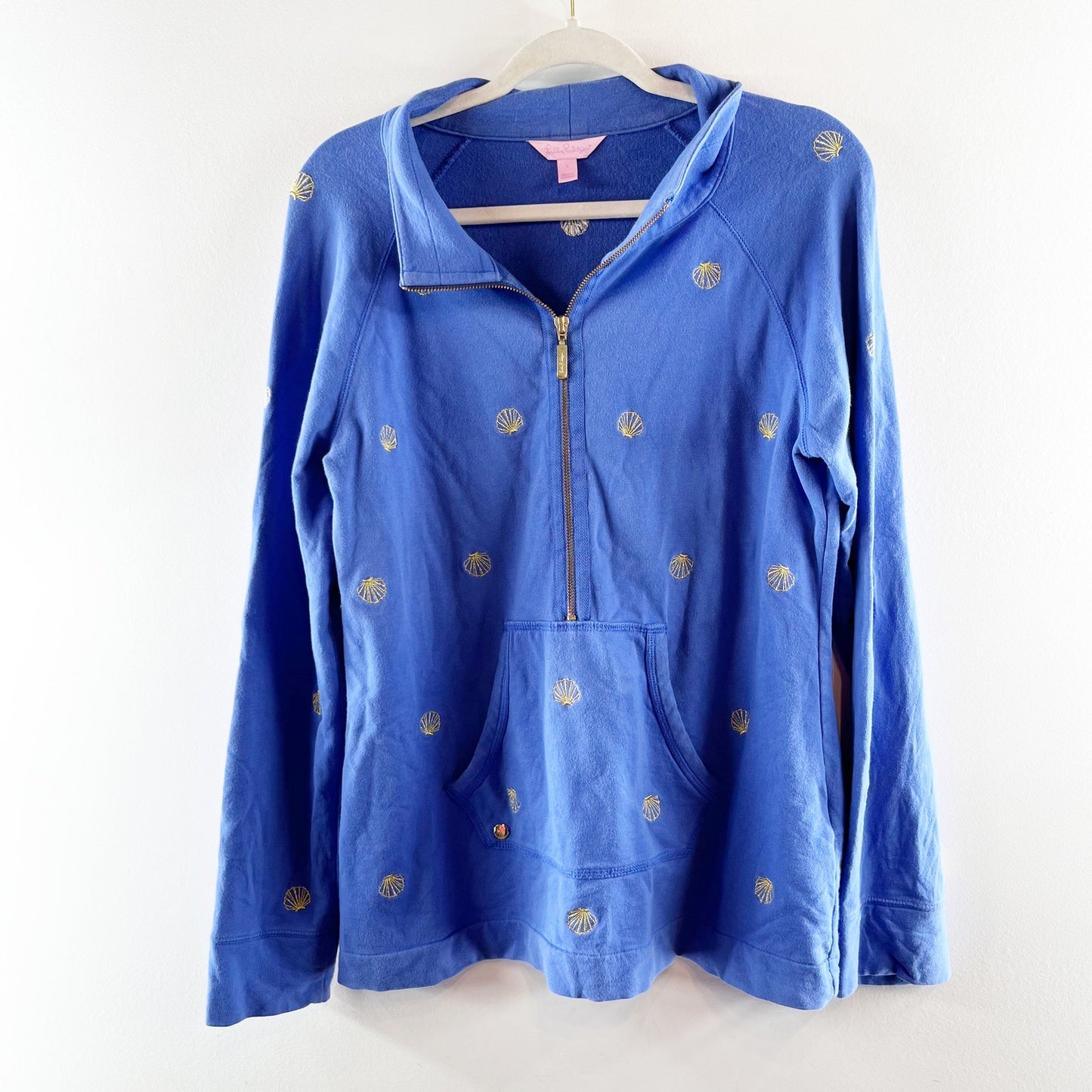 Lilly Pulitzer Skipper 1/2 Zip Seashell Embroidered Popover Sweatshirt Blue L