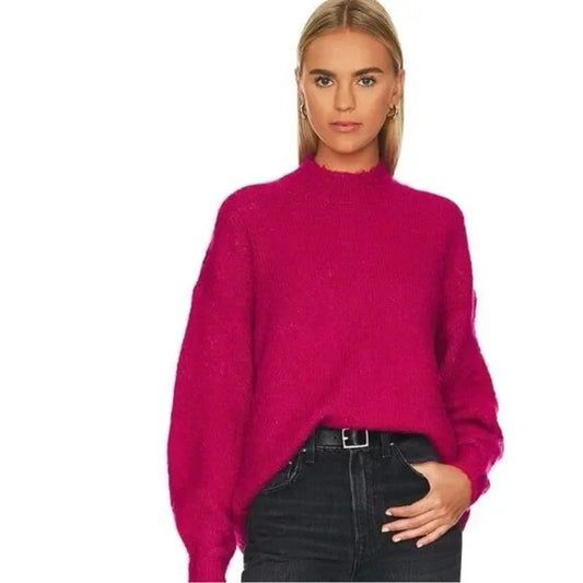 Pistola Carlen Long Sleeve Mock Neck Oversized Knit Pullover Sweater Fuchsia XL