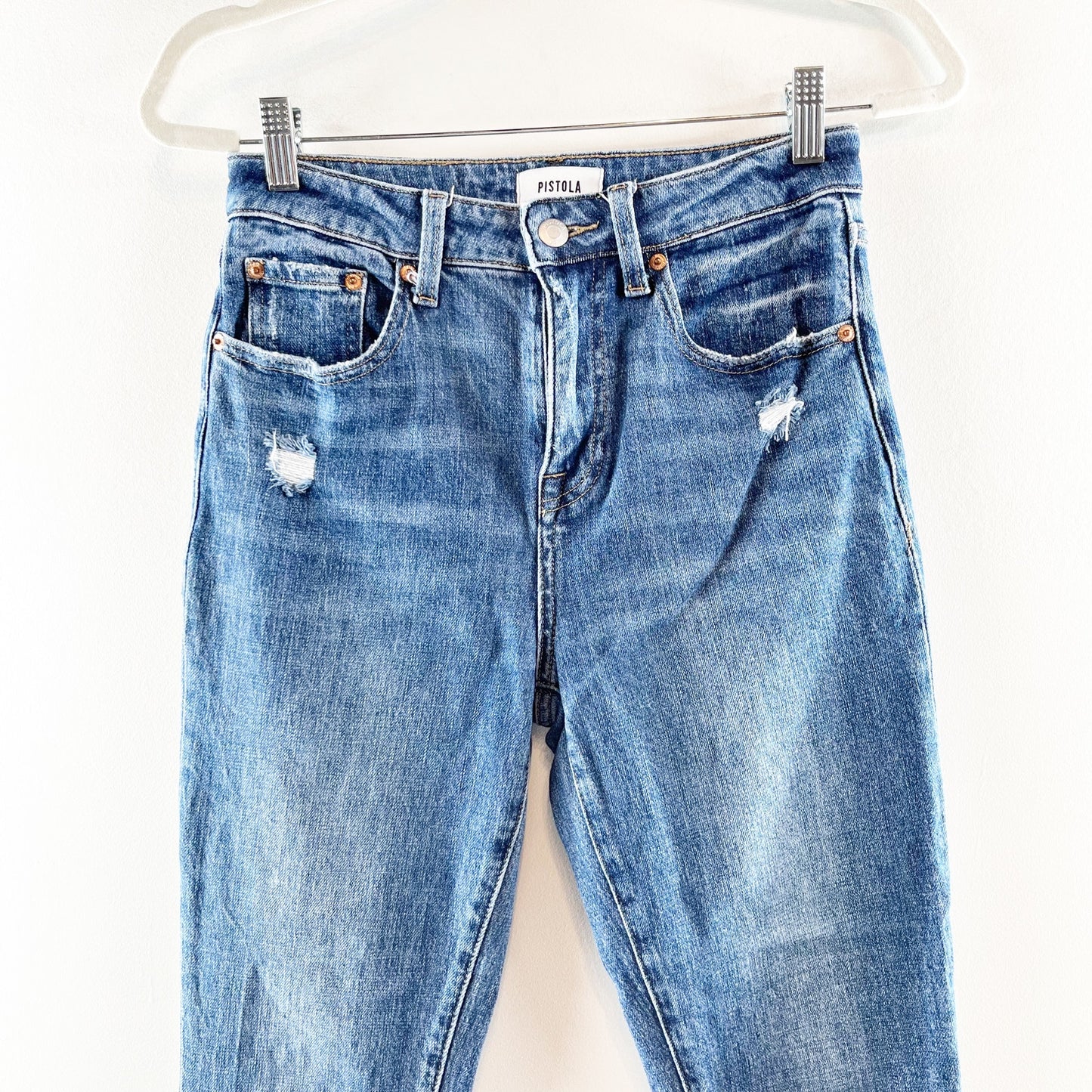 Pistola Lennon High-Waisted Distressed Denim Cropped Bootcut Jean Leyton Wash 25