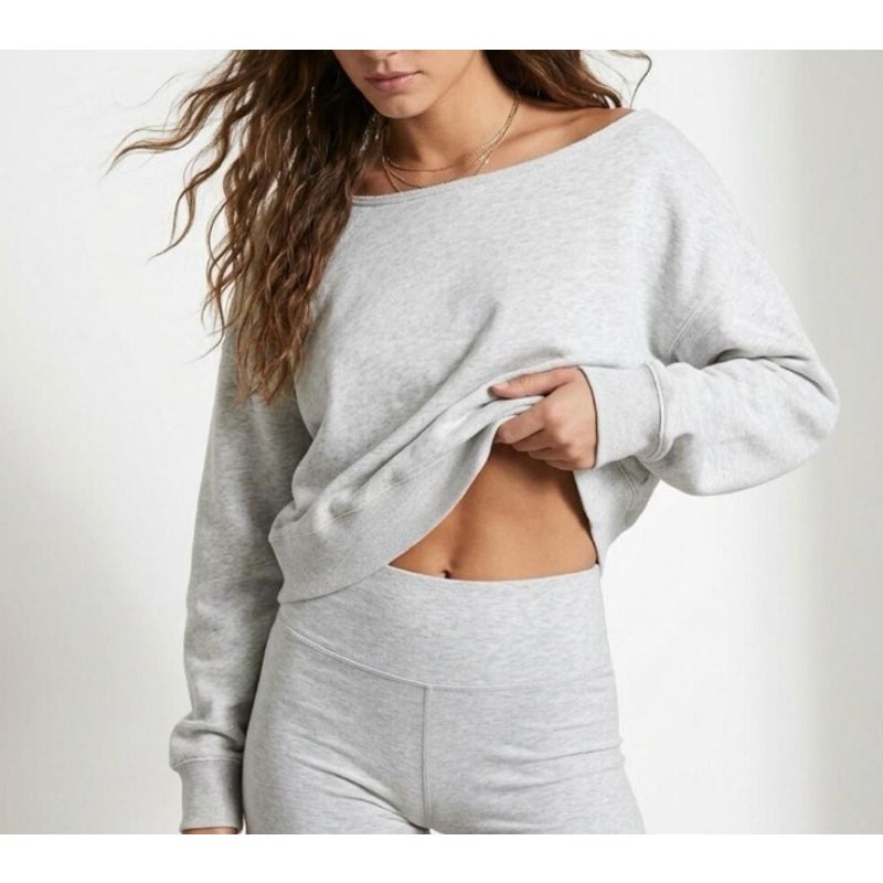 Garage Off Shoulder Long Sleeve Pullover Sweatshirt Gray Small