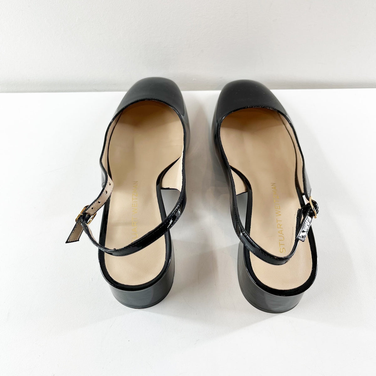 Stuart Weitzman Maeve Slingback Pump Heels Patent Leather Black 9.5