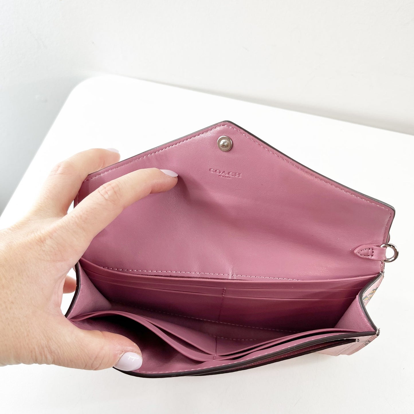 Coach Soft Coated Canvas Flap Envelope Wallet Floral Print Pink