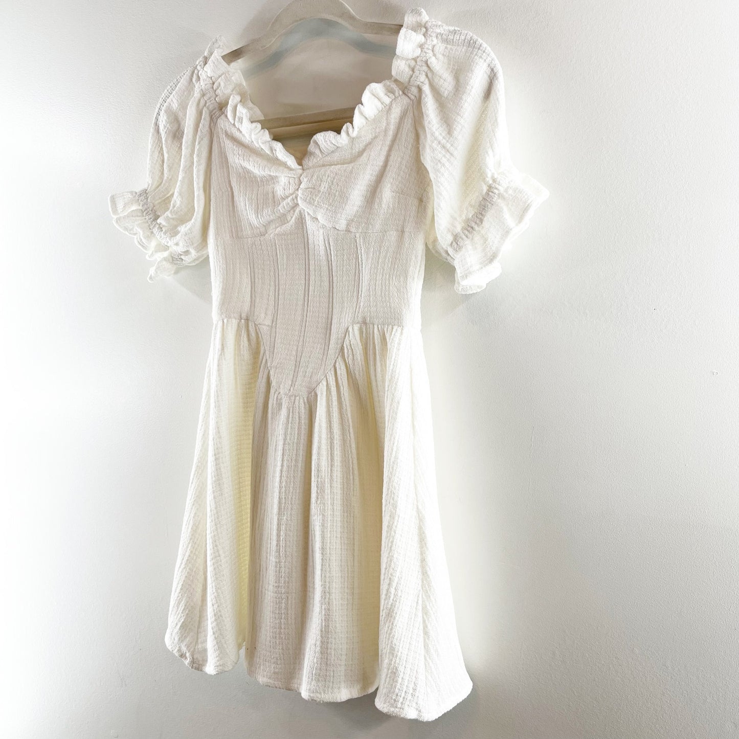 Sabo Skirt Meraki Cotton Off the Shoulder Ruffle Trim Mini Dress White XS 2
