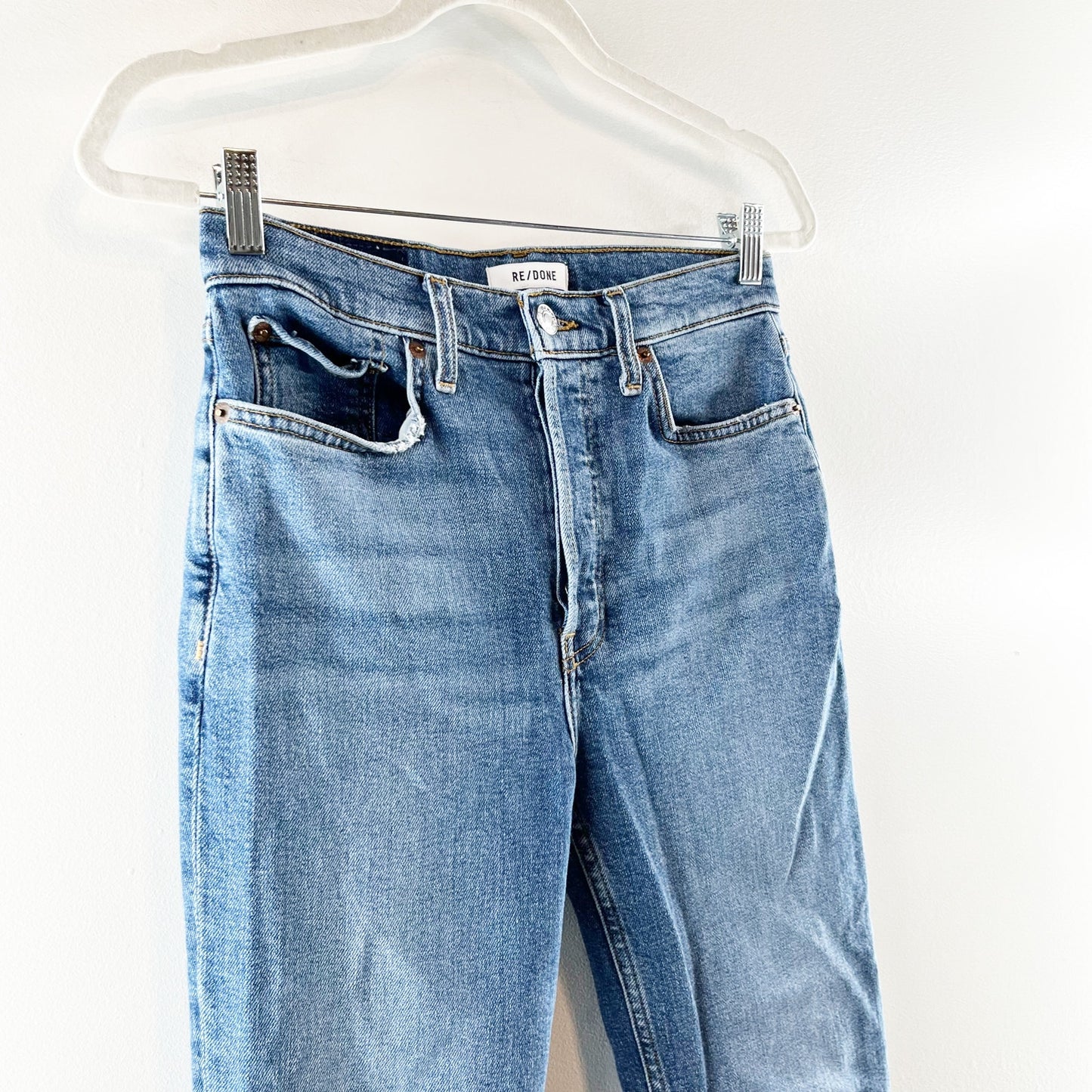 Re/Done 90s High Waisted Slim Fit Button Fly Ankle Cropped Jeans Blue 27 / 4