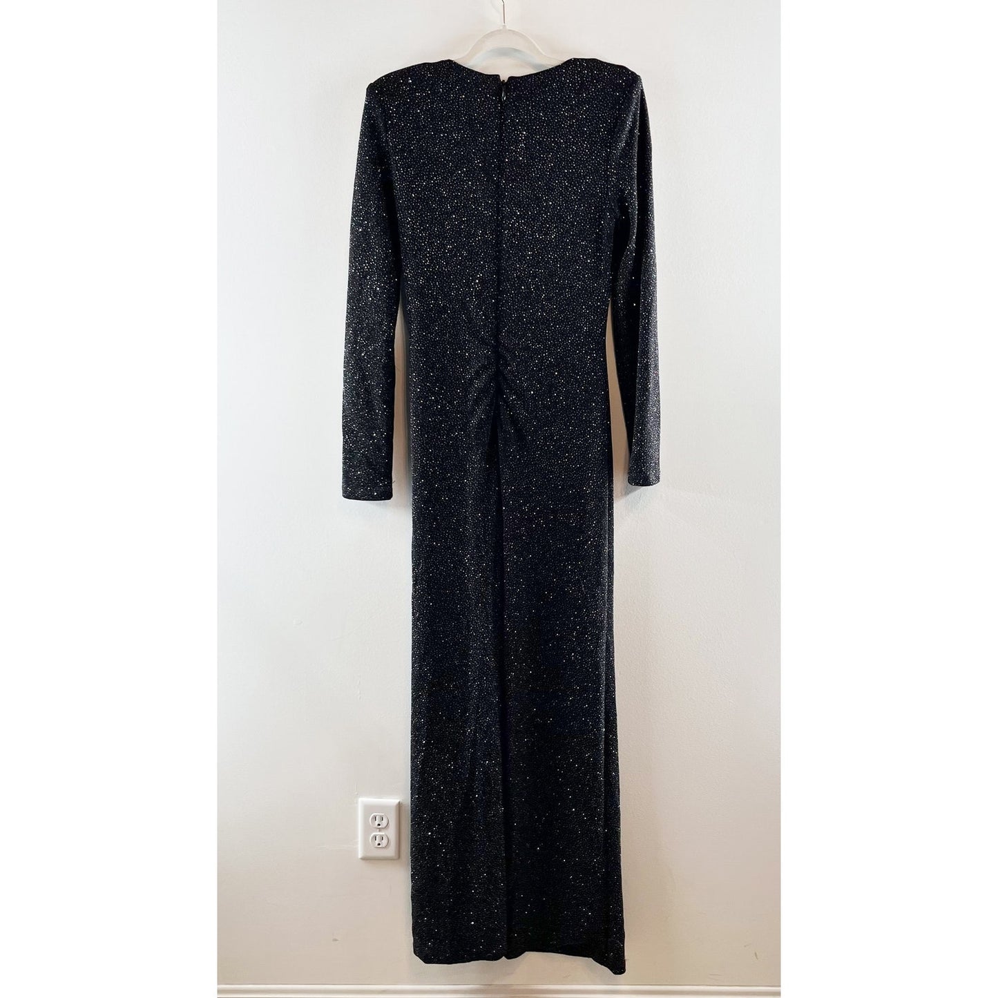 Aqua Formal Long Sleeve Shimmer Glitter Maxi Dress Gown Black Medium