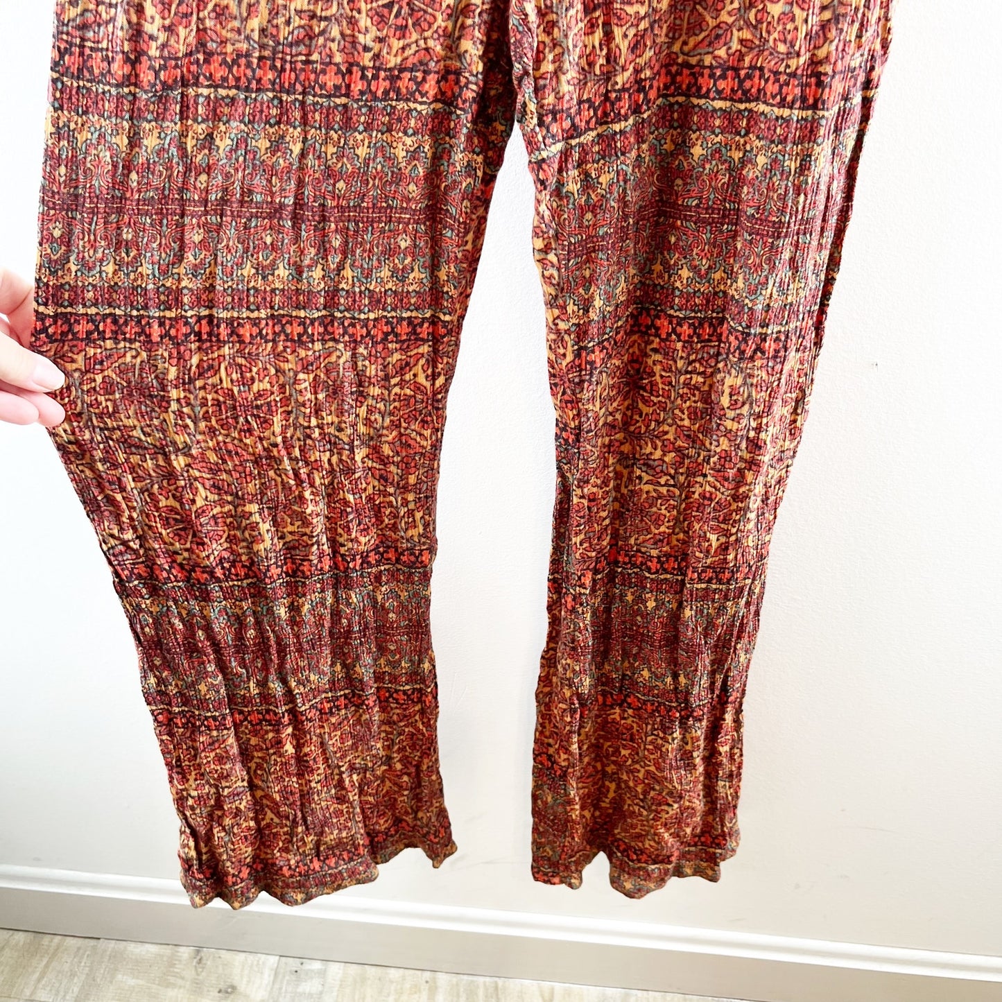 American Eagle Wide Leg Boho Print One Piece Sleeveless Jumpsuit Red Orange M