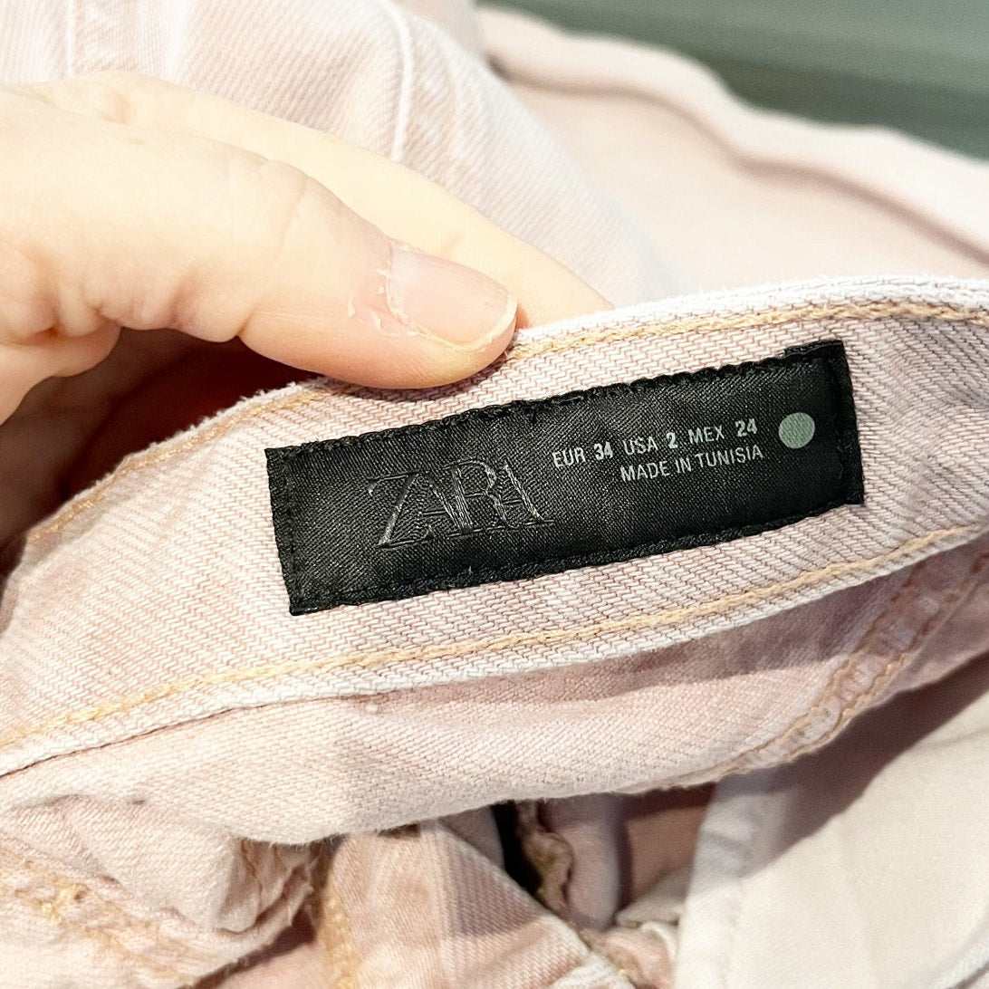 ZARA High Rise Straight Leg Jeans Dusty Light Pink 2