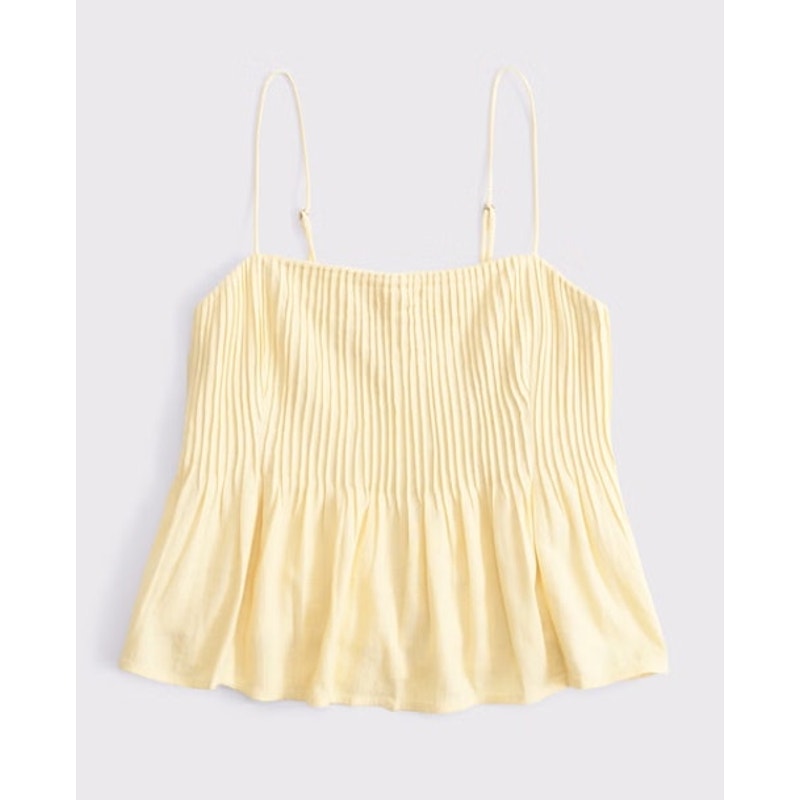 Abercrombie & Fitch Linen-Blend Pintuck Smocked Peplm Cami Tank Top Yellow Med