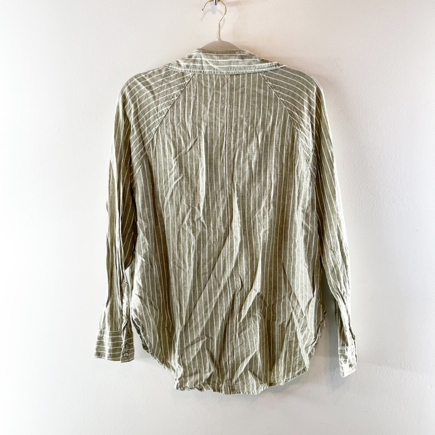 Z Supply The Perfect Linen Stripe Button-Up Shirt Top Meadow Green Small