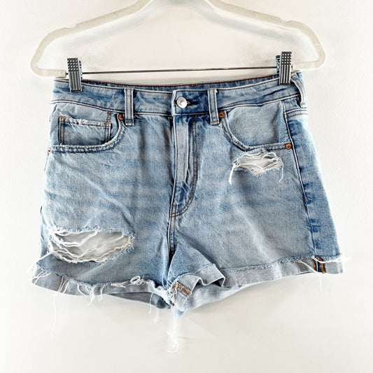 American Eagle High Rise Distressed Cutoff Mom Shorts Blue 6