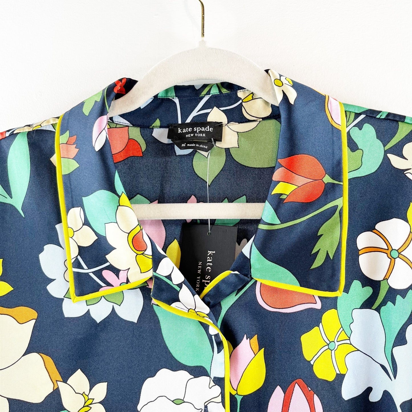 Kate Spade New York Flower Bed Floral-Print Twill Pajama Shirt Blazer Blue XL