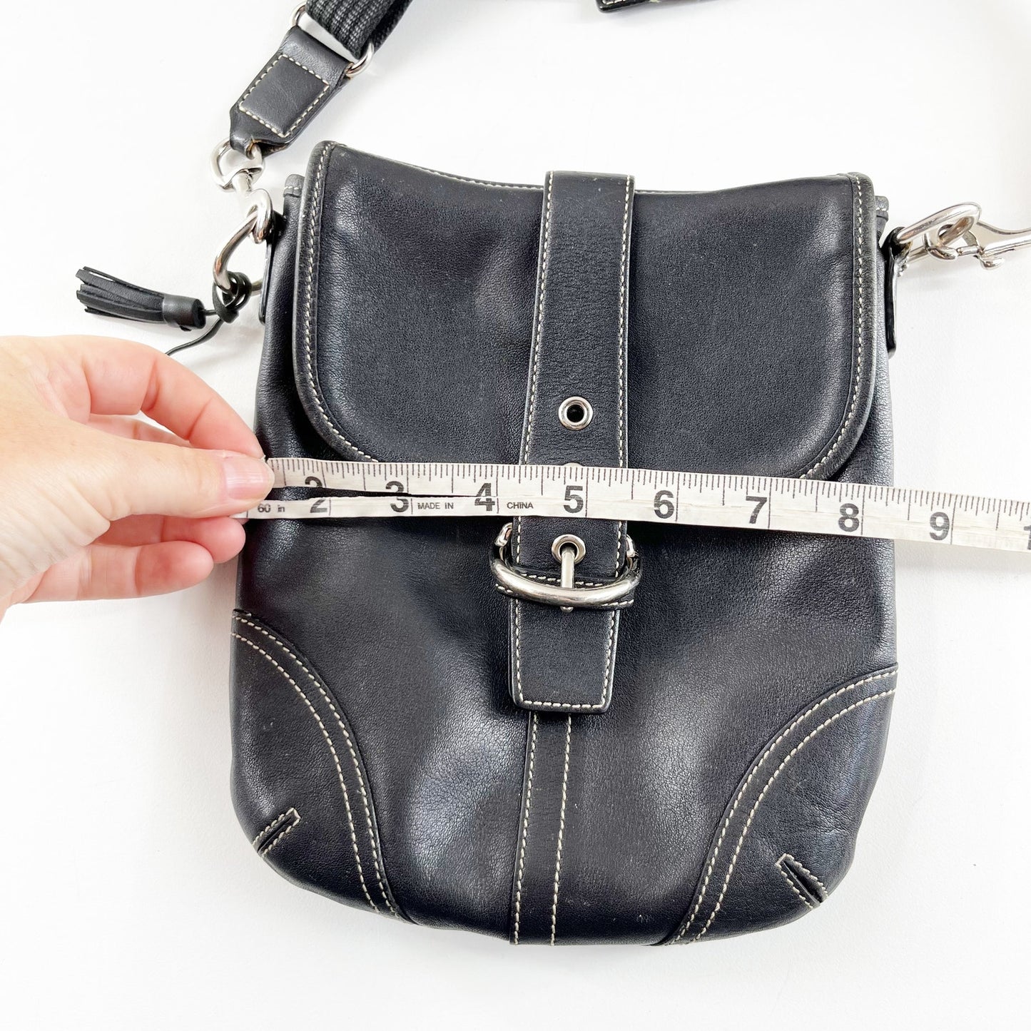 Vintage Coach Black Leather Soho Buckle Flap Crossbody Bag