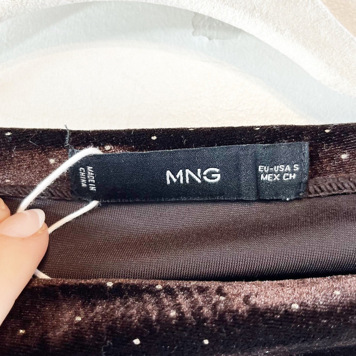 Mango Velvet Off One Shoulder Long Sleeve Embellished Top Brown Small