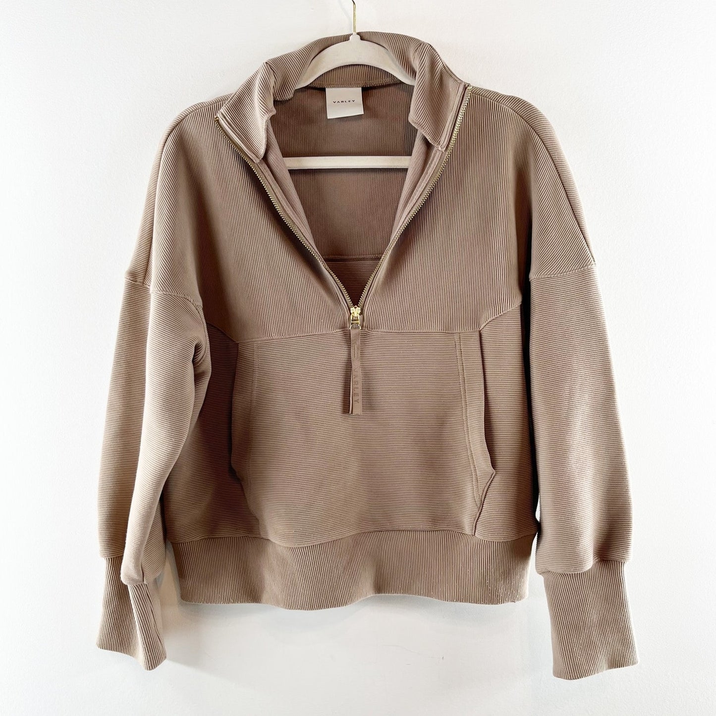 Varley Acadia 1/2 Zip Ottoman Ribbed Pullover Sweatshirt Brown Taupe XS