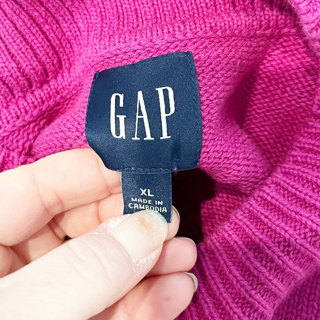 GAP Crewneck Cotton Oversized Long Sleeve Ribbed Trim Sweater Pink XL
