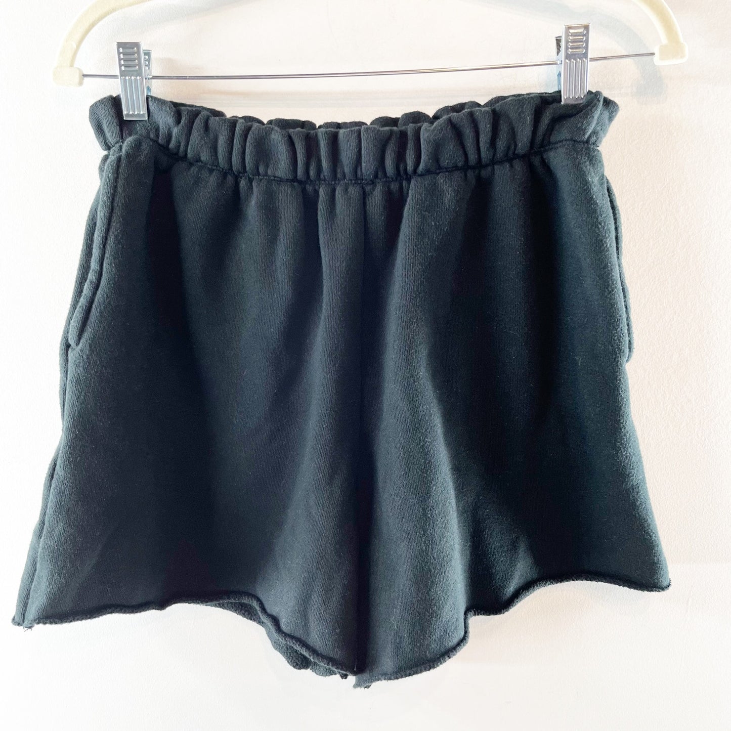 Aerie Pull On Raw Hem Sweat Shorts Black Small