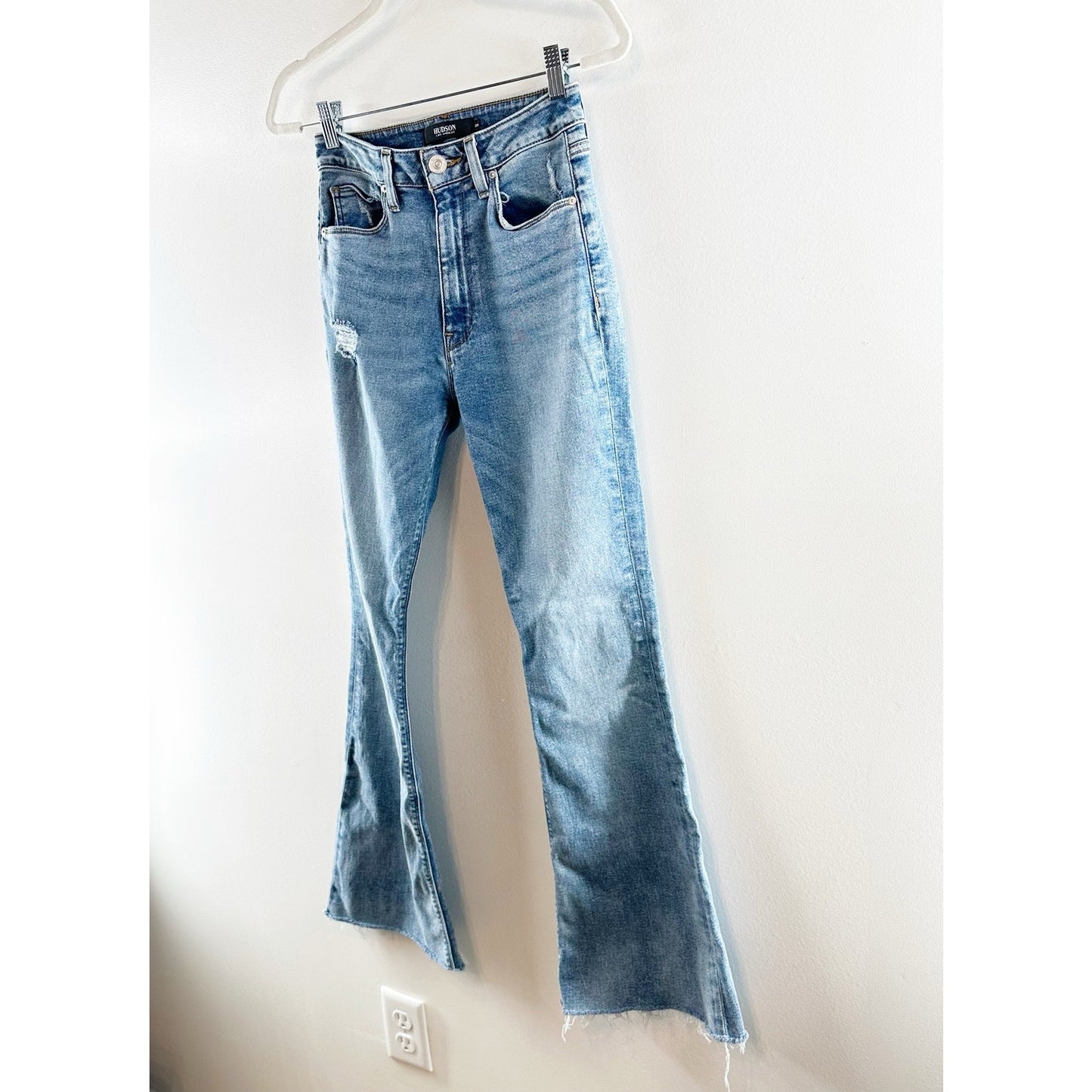 Hudson Holly High-Waisted Distressed Stretch Denim Flare Jeans Summer Flame 26