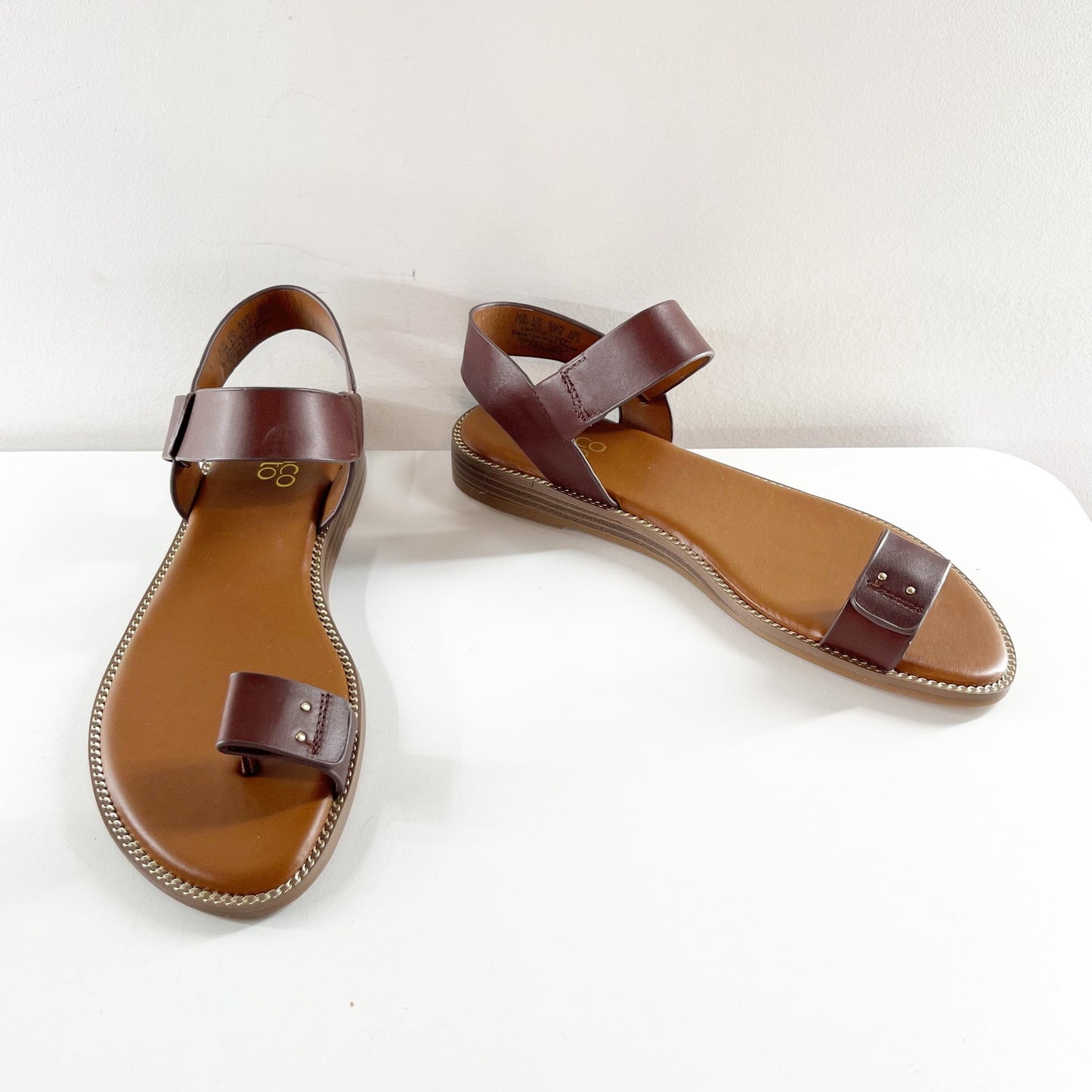 Franco Sarto Geranio Leather Toe Ring Flat Sandals Brown 7.5