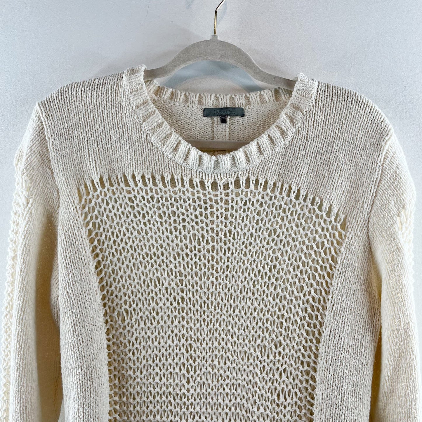 Theonne Anthropologie Crochet Crewneck Pullover Sweater Off White Ivory Medium