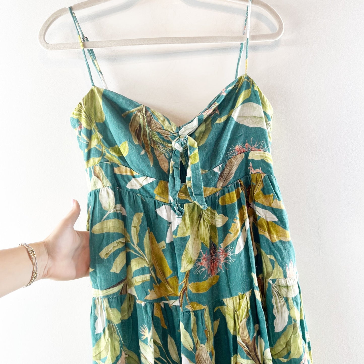 O.P.T. Tie Front Tropical Print Midi Sundress Dress Green Medium