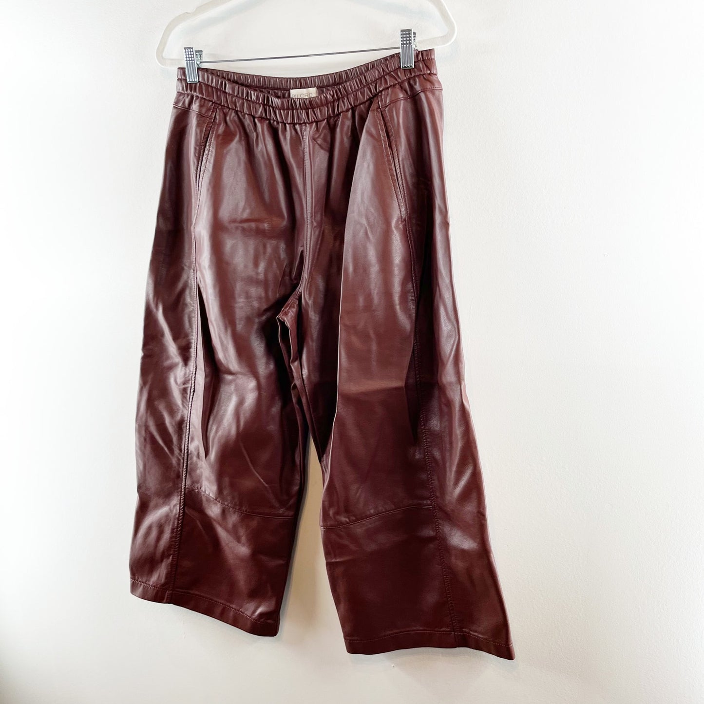 Pilcro Anthropologie The Breaker Cropped Wide Leg Faux Leather Pants Burgundy MP