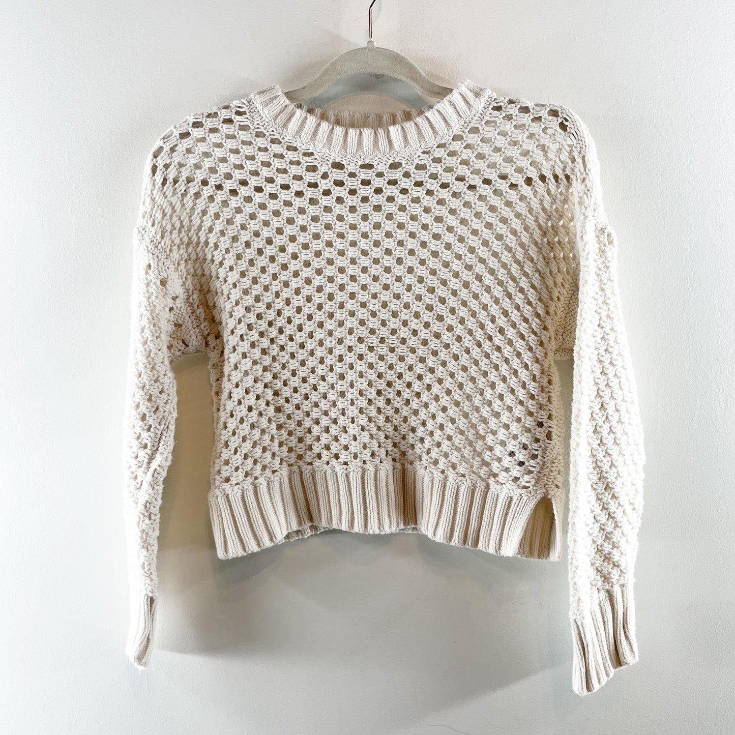Abercrombie & Fitch Crochet Open Knit Pullover Crewneck Sweater Ivory Small