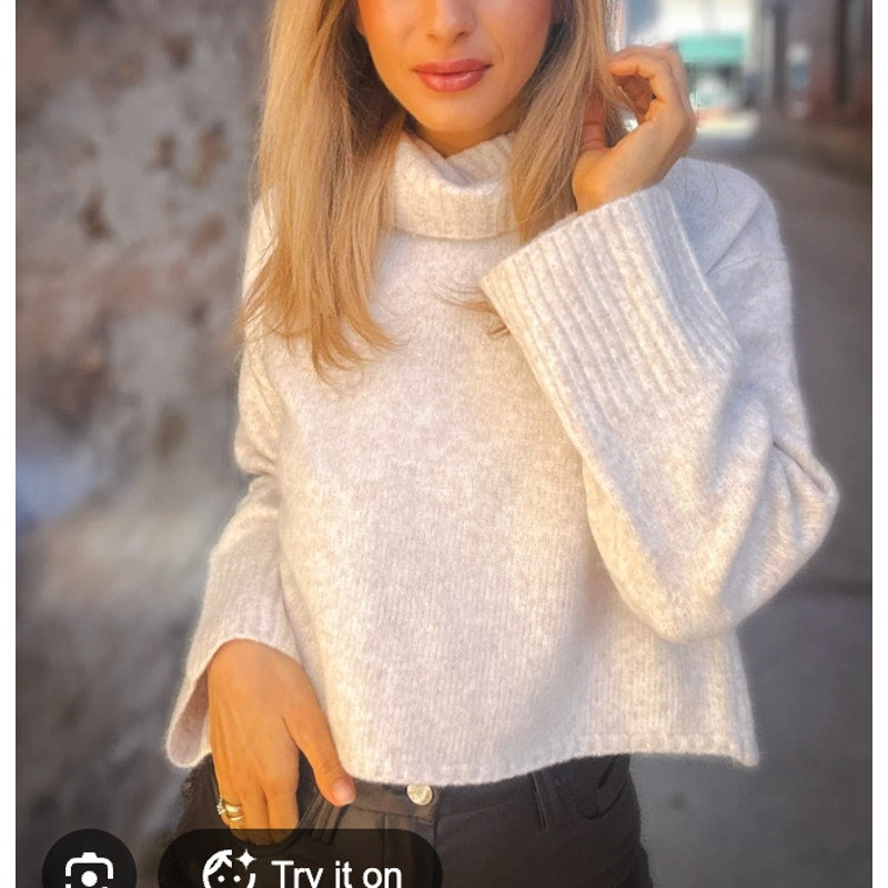 Z Supply Ursa Long Bell Sleeve Turtleneck Cropped Sweater Tan Beige Medium