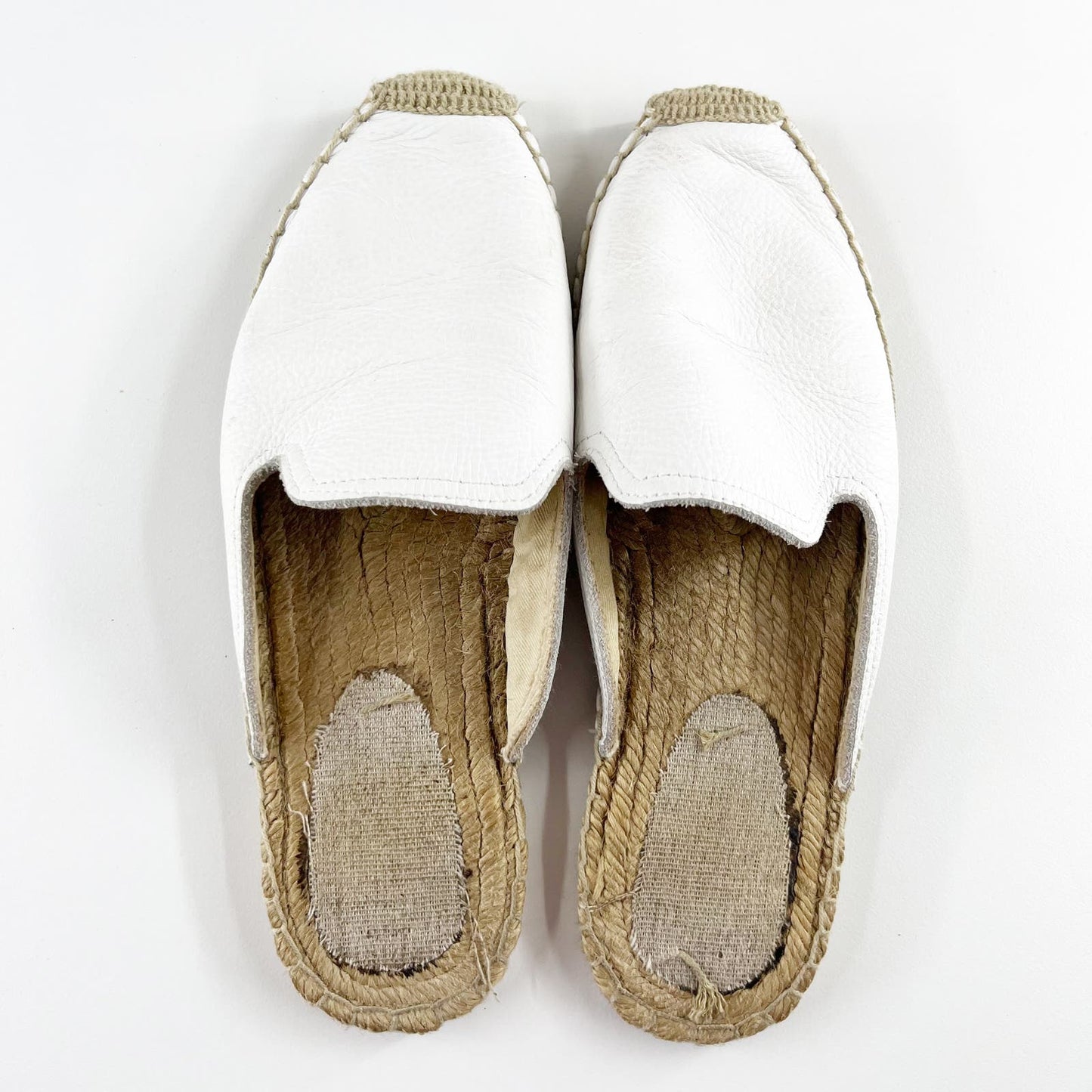Soludos Leather Espadrille Mule Flat Slides Shoes White 8