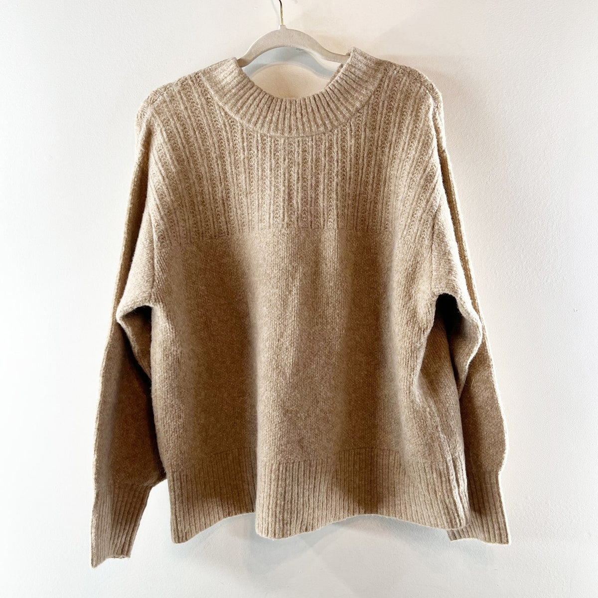 The Good Friends Pointelle Long Sleeve Knit Bow Back Sweater Tan Beige XL