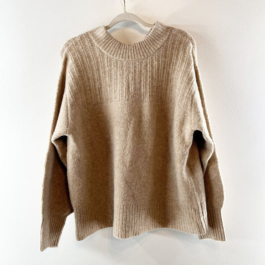 The Good Friends Pointelle Long Sleeve Knit Bow Back Sweater Tan Beige XL